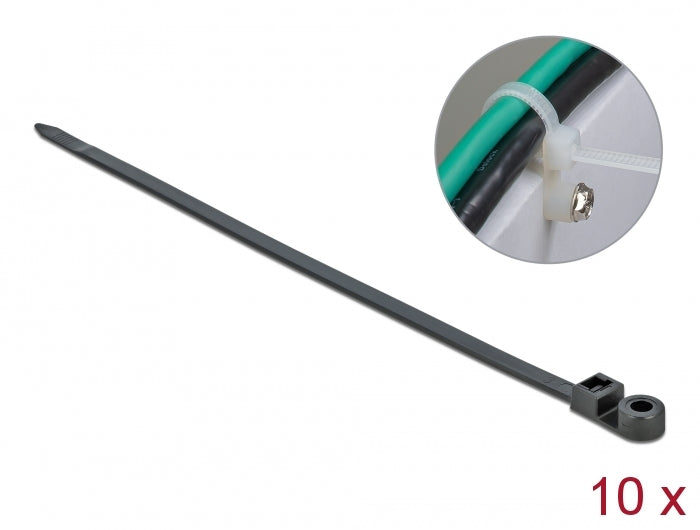 Delock Kabelbinder mit Befestigungsöse L 400 x B 7,6 mm schwarz 10 Stück