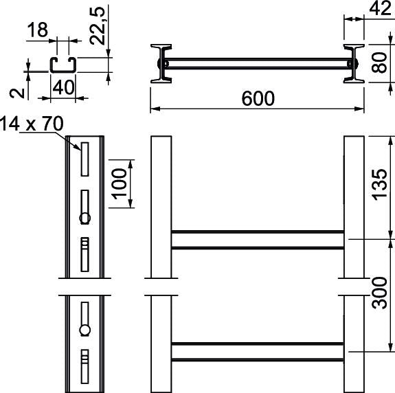 BETTERMANN Kabelleiter 80x600x3000mm SLS80C40F 60 FT Profil ungelocht