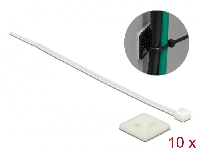 Delock Befestigungssockel 25 x 25 mm mit Kabelbinder L 150 x B 3,6 mm weiß