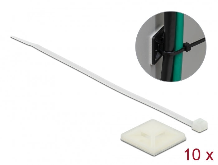 Delock Befestigungssockel 30 x 30 mm mit Kabelbinder L 200 x B 4,8 mm weiß
