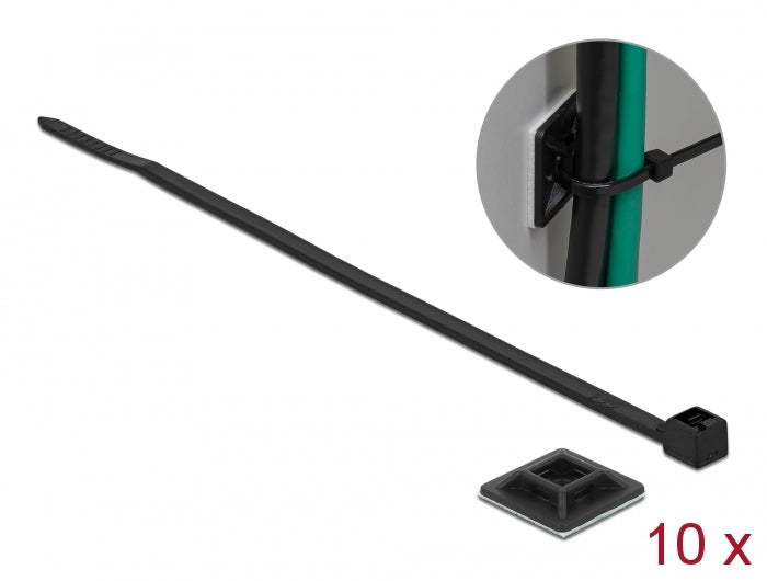 Delock Befestigungssockel 20 x 20 mm mit Kabelbinder L 200 x B 2,5 mm schwarz