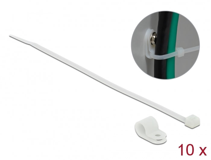 Delock Befestigungsschelle 9,5 mm mit Kabelbinder L 200 x B 4,8 mm weiß