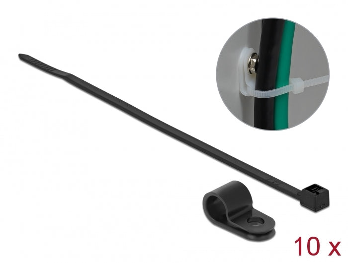 Delock Befestigungsschelle 9,5 mm mit Kabelbinder L 200 x B 4,8 schwarz