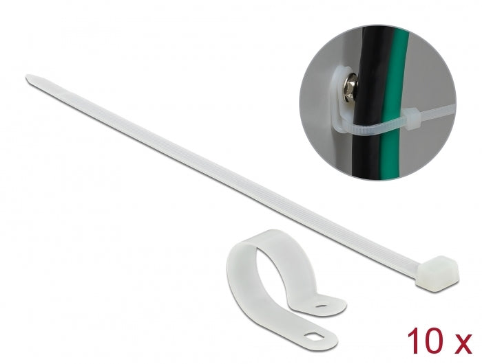 Delock Befestigungsschelle 25,4 mm mit Kabelbinder L 300 x B 7,2 mm weiß