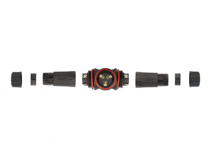 Delock Kabelverbinder T-Form für Außenbereich 3 Pin, IP68 wasserdicht, schraubbar, Kabeldurchmesser 4,5 - 7,5 mm schwarz