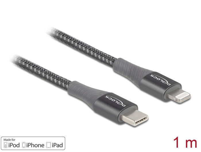 Delock Daten- und Ladekabel USB Type-C™ zu Lightning™ für iPhone™, iPad™ und iPod™ grau 1 m MFi