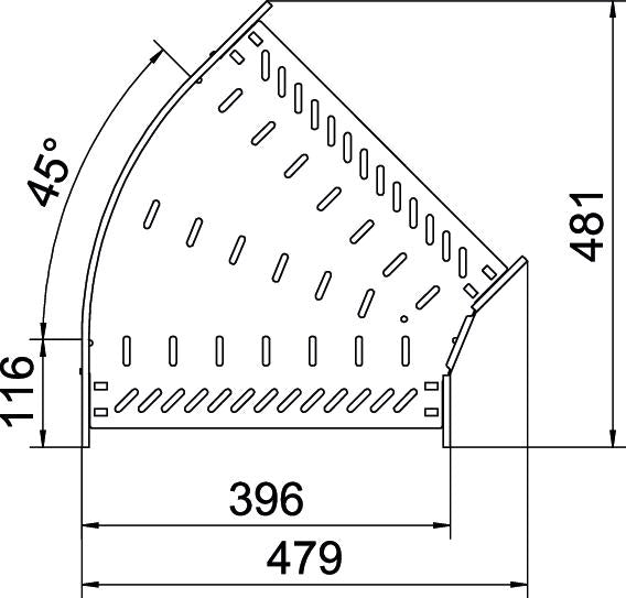 BETTERMANN Bogen_starr 45° ST horiz RB 45 840 FT 85x400mm int.Verb