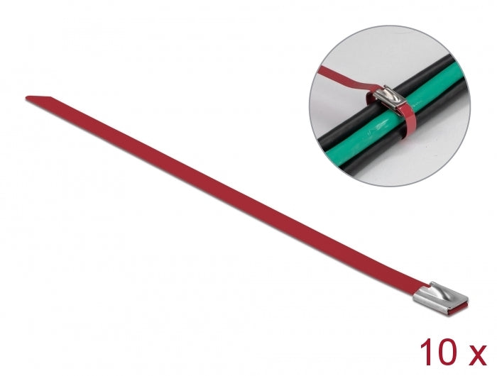 Delock Edelstahlkabelbinder L 200 x B 7,9 mm rot 10 Stück