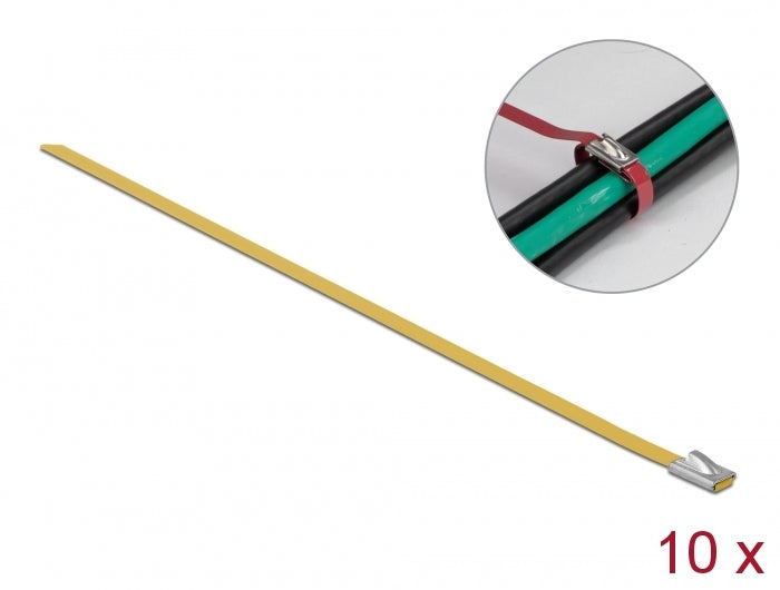 Delock Edelstahlkabelbinder L 200 x B 4,6 mm gelb 10 Stück