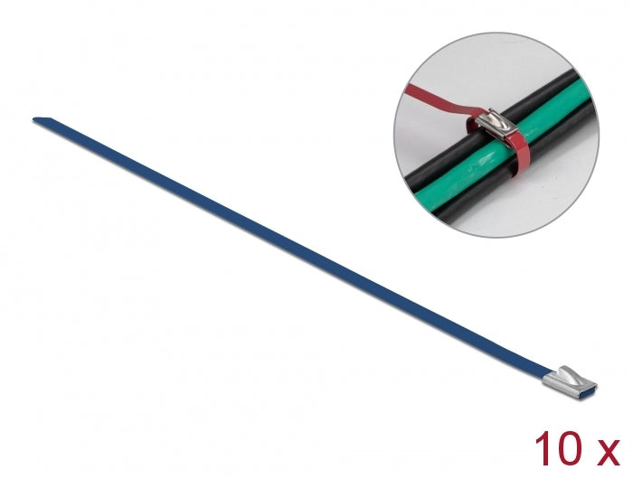 Delock Edelstahlkabelbinder L 400 x B 4,6 mm blau 10 Stück