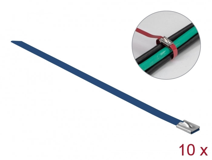 Delock Edelstahlkabelbinder L 200 x B 7,9 mm blau 10 Stück