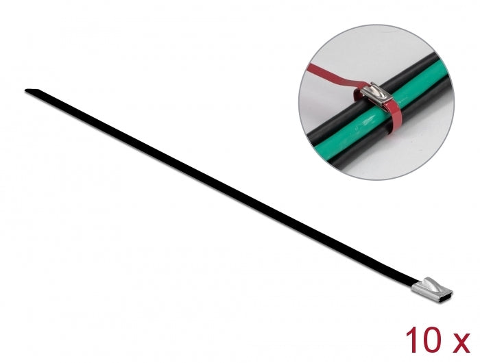 Delock Edelstahlkabelbinder L 500 x B 4,6 mm schwarz 10 Stück