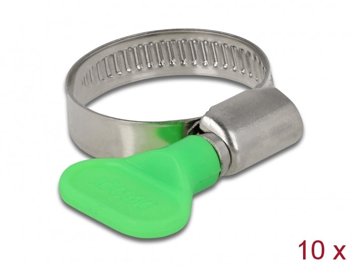 Delock Schlauchschelle mit Flügelmutter 22 - 32 mm 10 Stück grün