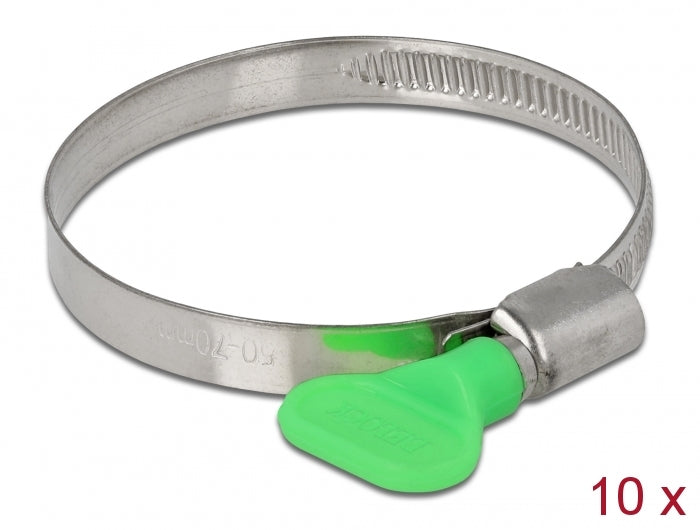 Delock Schlauchschelle mit Flügelmutter 50 - 70 mm 10 Stück grün