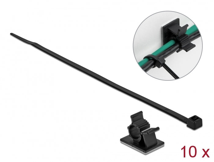 Delock Kabelklemme 25 x 18 mm mit Kabelbinder L 200 x B 3,6 mm schwarz
