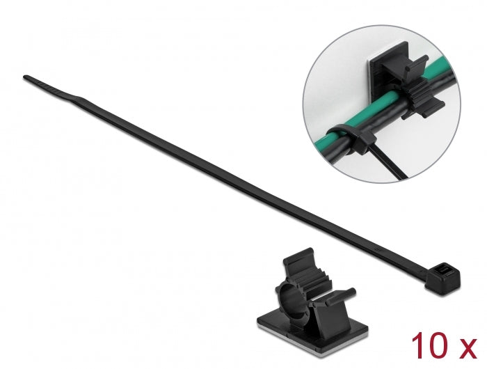 Delock Kabelklemme 37 x 18 mm mit Kabelbinder L 300 x B 4,8 mm schwarz