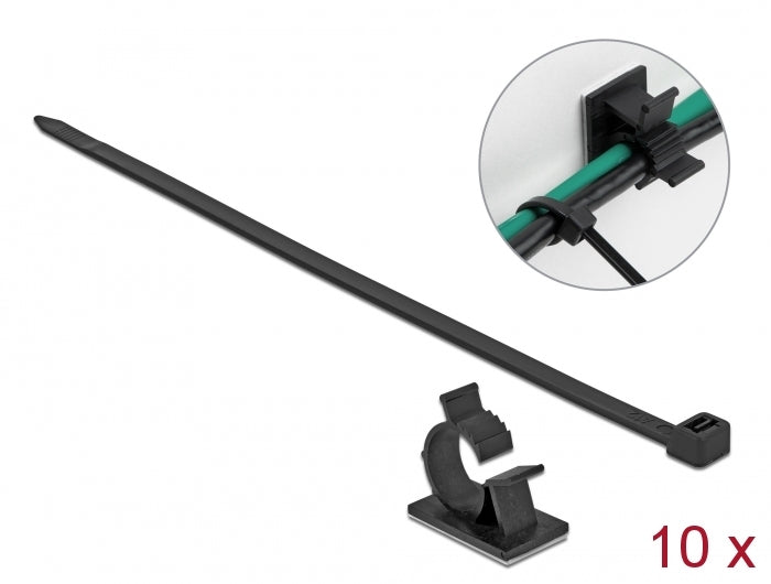 Delock Kabelklemme 41 x 25 mm mit Kabelbinder L 250 x B 7,2 mm schwarz