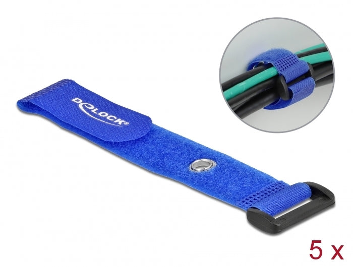 Delock Klett-Kabelbinder mit Schlaufe und Befestigungsöse L 190 x B 25 mm blau 5 Stück