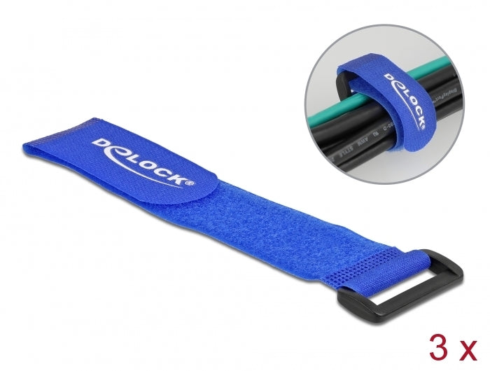 Delock Klett-Kabelbinder mit Schlaufe L 280 x B 38 mm blau 3 Stück
