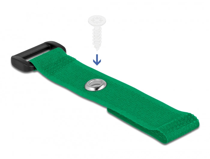 Delock Klett-Kabelbinder mit Schlaufe und Befestigungsöse L 150 x B 20 mm grün 5 Stück
