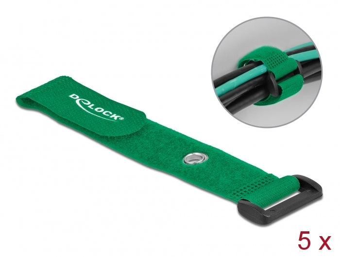 Delock Klett-Kabelbinder mit Schlaufe und Befestigungsöse L 190 x B 25 mm grün 5 Stück