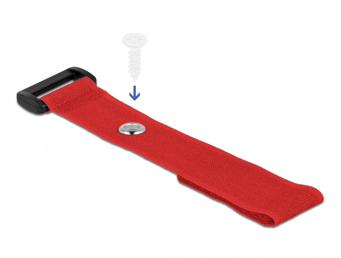 Delock Klett-Kabelbinder mit Schlaufe und Befestigungsöse L 190 x B 25 mm rot 5 Stück