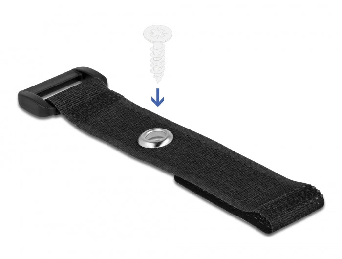 Delock Klett-Kabelbinder mit Schlaufe und Befestigungsöse L 150 x B 20 mm schwarz 5 Stück