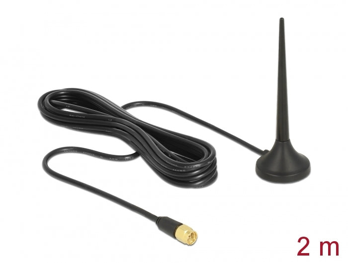 Delock LTE / GSM / UMTS Antenne SMA Stecker 3 dBi starr omnidirektional mit magnetischem Standfuß und Anschlusskabel RG-174 2 m outdoor schwarz