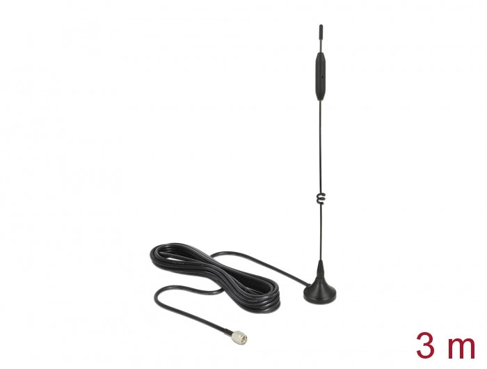 Delock LTE / GSM / UMTS Antenne SMA Stecker 3 - 5 dBi starr omnidirektional mit magnetischem Standfuß und Anschlusskabel RG-174 3 m outdoor schwarz