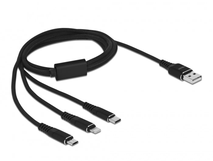 Delock USB Ladekabel 3 in 1 Typ-A zu Lightning™ / Micro USB / USB Type-C™ 1 m schwarz