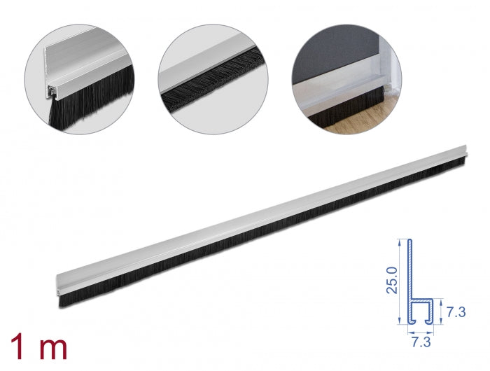 Delock Bürstenstreifen 20 mm mit Alu-Profil gerade - Länge 1 m