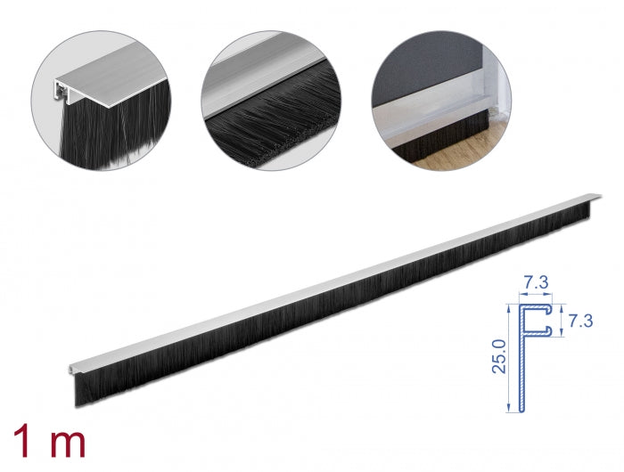 Delock Bürstenstreifen 40 mm mit Alu-Profil gewinkelt - Länge 1 m