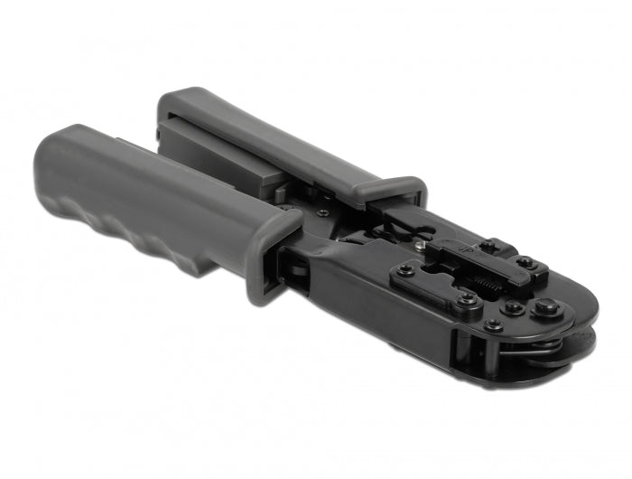 Delock Crimpzange mit Abisolierer und Netzwerktester für 8P (RJ45), 6P (RJ12/11) oder 4P (RJ10) Stecker