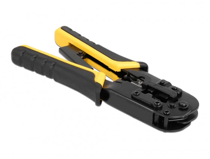 Delock Universelle Crimpzange mit Abisolierer für 8P (RJ45), 6P (RJ12/11) oder 4P Stecker