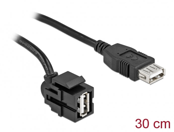 Delock Keystone Modul USB 2.0 A Buchse 250° > USB 2.0 A Buchse mit Kabel schwarz