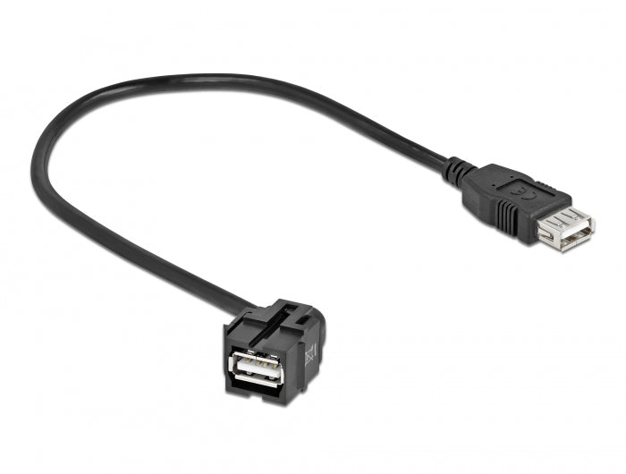 Delock Keystone Modul USB 2.0 A Buchse 250° > USB 2.0 A Buchse mit Kabel schwarz