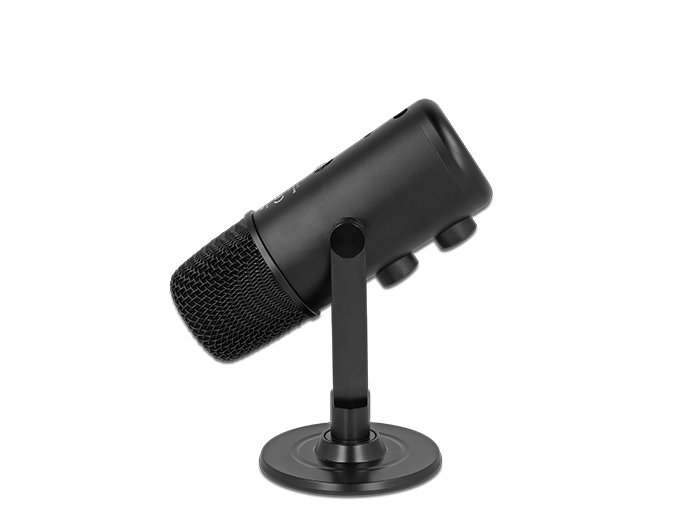 Delock Multifunktionales Doppelkapsel USB Mikrofon mit 3,5 mm Klinken Kopfhöreranschluss und Lautstärkeregler + Quick-Mute Funktion