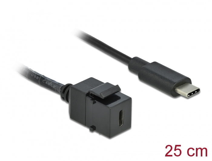 Delock Keystone Modul USB 5 Gbps Type-C™ Buchse zu USB Type-C™ Stecker mit Kabel 25 cm