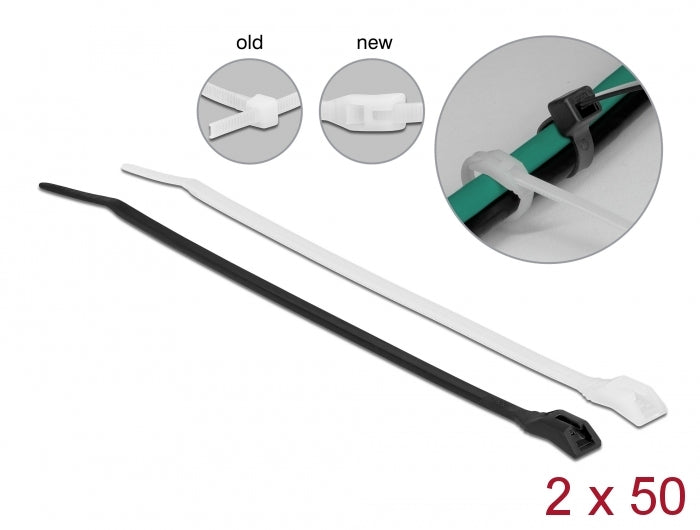 Delock Kabelbinder mit flachem Kopf L 370 x B 3,6 mm 100 Stück
