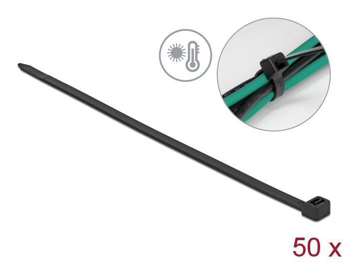 Delock Kabelbinder hitzebeständig L 380 x B 7,6 mm schwarz 50 Stück