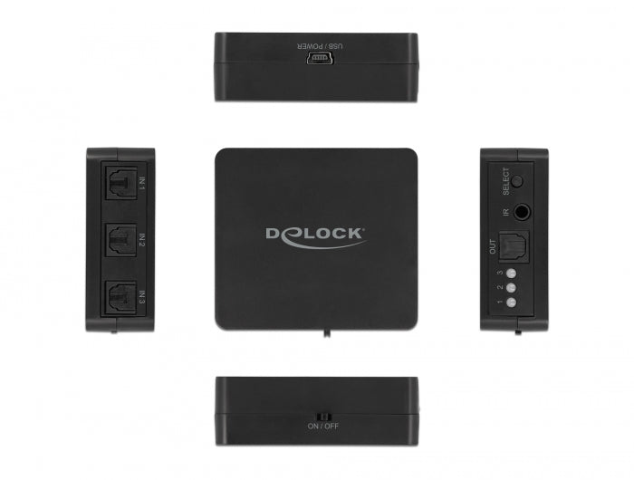 Delock S/PDIF TOSLINK Switch 3 In 1 Out mit IR-Fernbedienung und USB Stromversorgung