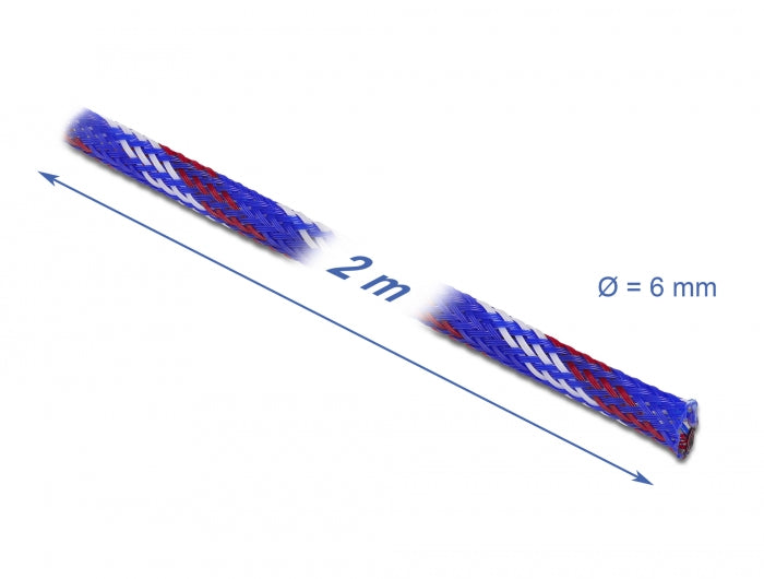 Delock Geflechtschlauch dehnbar 2 m x 6 mm blau-rot-weiß