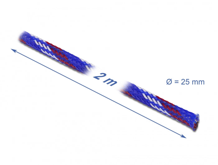 Delock Geflechtschlauch dehnbar 2 m x 25 mm blau-rot-weiß