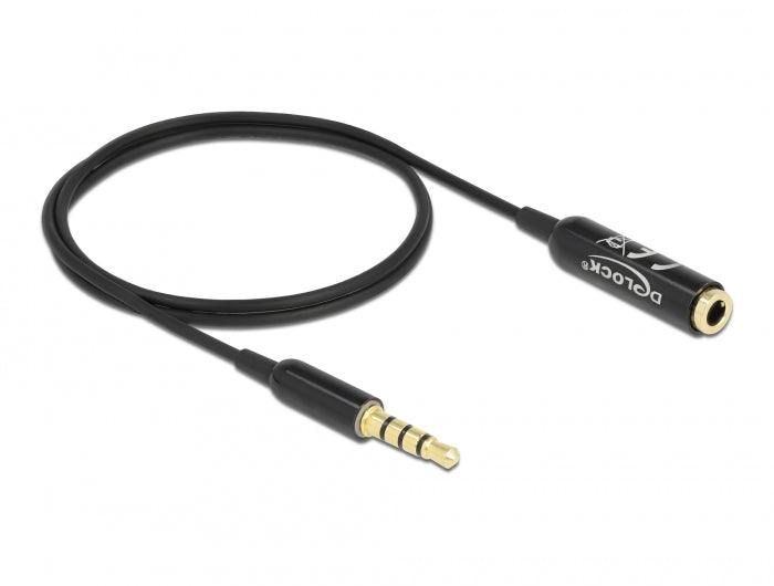 Delock Audio Verlängerungskabel Klinke 3,5 mm 4 Pin Stecker zu Buchse Ultra Slim 0,5 m schwarz