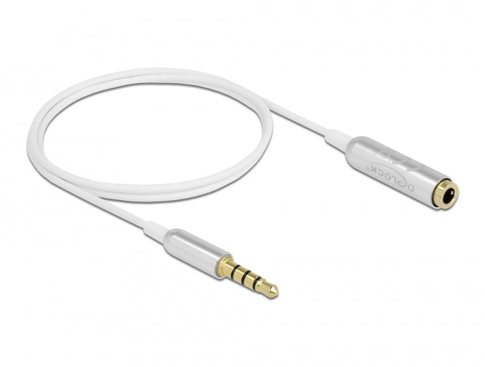 Delock Audio Verlängerungskabel Klinke 3,5 mm 4 Pin Stecker zu Buchse Ultra Slim 0,5 m weiß