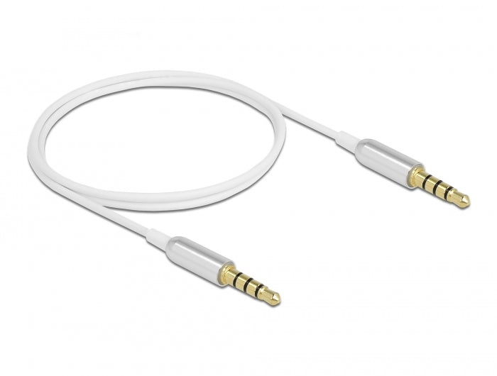 Delock Klinkenkabel 3,5 mm 4 Pin Stecker zu Stecker Ultra Slim 0,5 m weiß