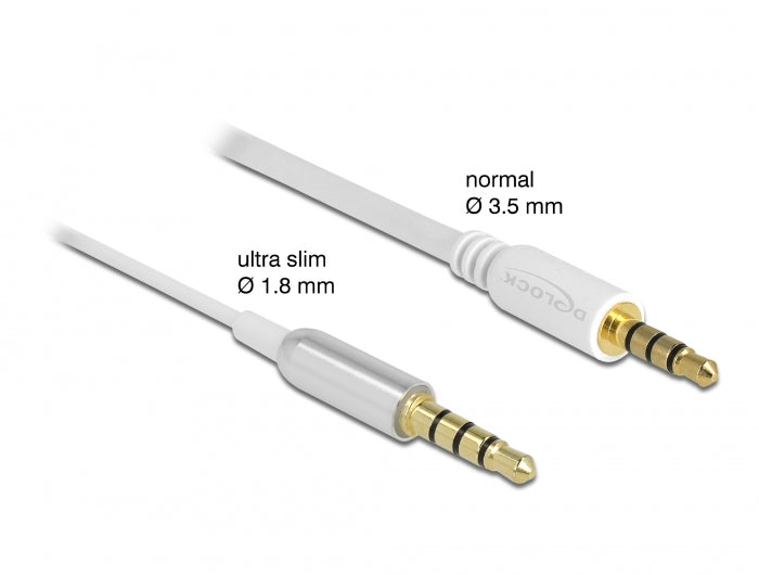Delock Audio Verlängerungskabel Klinke 3,5 mm 4 Pin Stecker zu Buchse Ultra Slim 0,5 m weiß