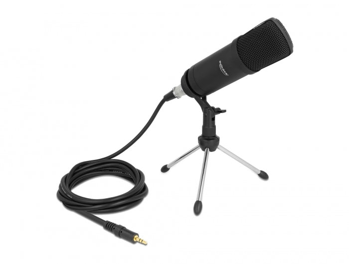 Delock Professionelles Computer Podcasting Mikrofon mit XLR Anschluss und 3 Pin Klinkenstecker + Adapterkabel für Smartphone und Tablet