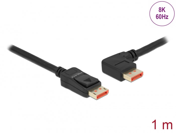 Delock DisplayPort Kabel Stecker gerade zu Stecker 90° links gewinkelt 8K 60 Hz 1 m