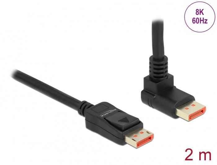 Delock DisplayPort Kabel Stecker gerade zu Stecker 90° oben gewinkelt 8K 60 Hz 2 m